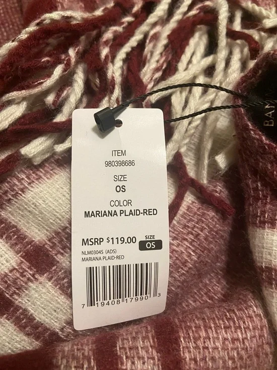 Banana Republic Burgundy and Cream Plaid Poncho Sweater - Picture 5 of 5